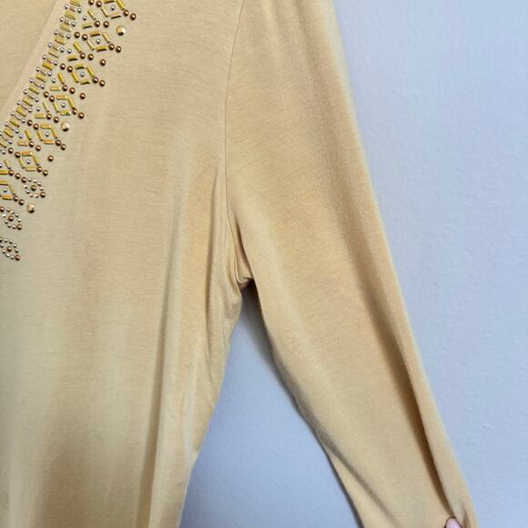 St John Yellow V-Neck Top Embellished Beaded Party Holiday Glam Classic - Picture 7 of 16